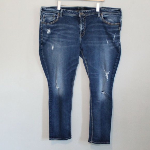 Silver Jeans Denim - Silver Jeans Boyfriend Fluid Denim Jeans Distressed Women's Plus Size 24 H11531